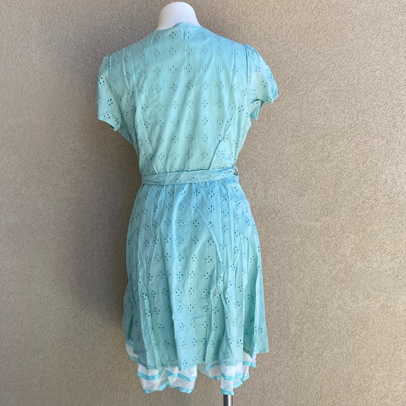 Mint Eyelet Crochet Fully Lined Belted Mini Dress - Picture 7 of 11